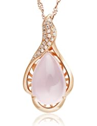 Honeystore Girls Rose Quartz Swiss Diamond 925 Sterling Silver Rose Gold Plated Necklace Color Multicolor