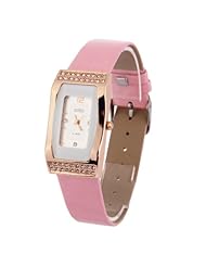 Vktech Fashion Women Wristwatch PU Leather Band Alloy Square Face with Crystals (Pink)