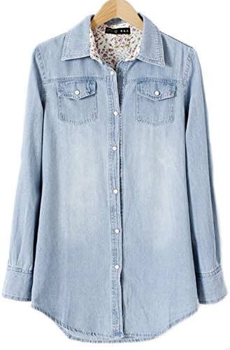 Casual Pearl Buckle Female long-sleeved Denim Shirt Jacket Cardigan