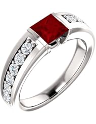 18K White Gold 5.00x5.00mm Princess Cut Chatham Created Ruby and Diamond Ring -- LIFETIME WARRANTY
