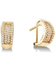 14K White and Yellow Two Tone Gold Pave Set Round Diamond Hoop Earrings - (1/2 cttw)