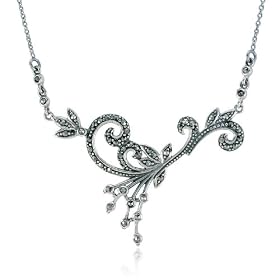 Sterling Silver Marcasite Flower Necklace, 16