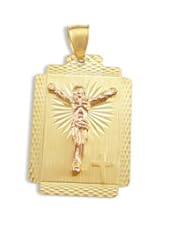 Jesus Crucifix Cross Pendant Plate 14k Yellow Rose Gold Charm