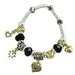 Two Tone Black Bead and Heart Charm Bracelet Fashion Jewelry