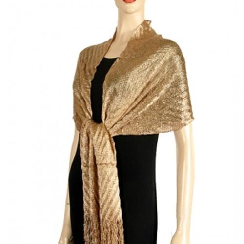Wraps & Pashminas Gold Metallic Weaved Lightweight Evening Shawl