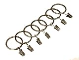 BCL Drapery Hardware, Clip Rings for 1.25-inch Diameter Rod Sets, Set of 7, Antique Silver Finish