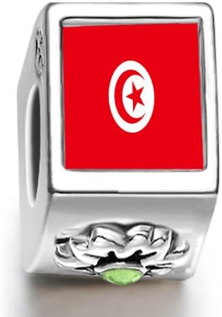 Tunisia flag August birthstone photo flower European charm bead