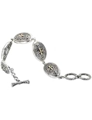 Sterling silver and 18k gold Enchanta Collection oval filigree design bracelet 7.5inch