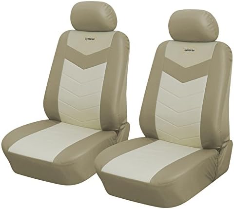 Airbag Compatible Universal Front Car Seat Covers Caramel and Beige Synthetic Leather - by Synterior