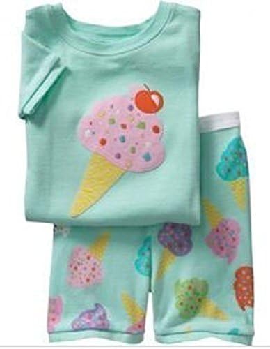 Exdream "Ice Cream" Little Girls Cotton Short 2-piece Pajamas Set 3-4Years Blue