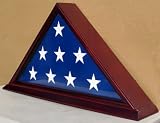 5 X 9.5 Flag Case for Veteran / Funeral / Burial Flag - with Stand Base, Dark Cherry Finish, SOLID WOOD
