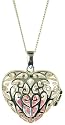 Silver Ladies Filigree Heart Locket on 18" Curb Chain with Removable Pink CZ Heart Inside
