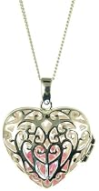 Silver Ladies Filigree Heart Locket on 18" Curb Chain with Removable Pink CZ Heart Inside