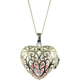 Silver Ladies' Filigree Heart Locket on 46cm Curb Chain with Removable Pink Cubic Zirconia Heart Inside