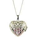 Silver Ladies' Filigree Heart Locket on 46cm Curb Chain with Removable Pink Cubic Zirconia Heart Inside
