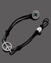 Fossil Silvertone Mixed Metal and Crystal Accent Black Leather Peace Bracelet