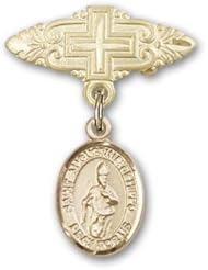 Gold Filled Baby Badge with St. Augustine of Hippo Charm and Badge Pin with Cross