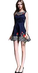 Sexy Cotton Sleeveless Round Neck Jacquard Prom Dress 