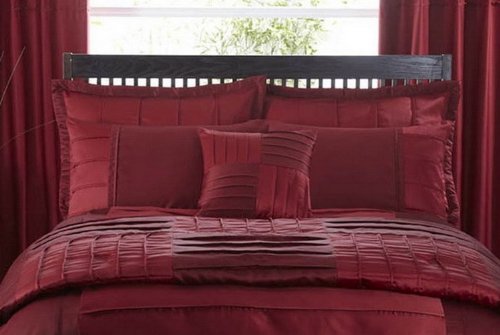 Vermont Red Satin Pin Tucked Cushion Cover Matches Duvet Catherine Lansfield