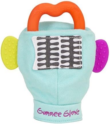 Brand new Turquoise Gummee Glove with red heart-shaped silicone teething ring by GUMMEE