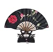 Curving Handle Folding Fan, Silk Hand Fan - Rose Printed, Gift Idea
