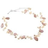 Freshwater Pearl Necklace with Chipped Gemstones - Yellow, Red - 18'' Length