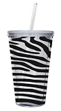 Cypress Home 17-Ounce Insulated Cup With Lid and Straw, Zebra