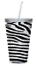 Cypress Home 17-Ounce Insulated Cup With Lid and Straw, Zebra