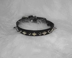 Hamilton 1/2" x 18" Black Leather with Spikes and Diamond Pattern Dog Collar