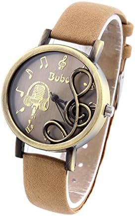 Bobo Brand Vintage Wrist Watch PU Band Analog Retro Steel Case Music notation Fashion Watches (beige)