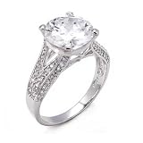 (A3RZ0149) Charming Round Cut Center Stone Engagement Ring Combined with Round Cut Side Stones with a Total Carat Weigth of 6.50, Manufactured with Sterling Silver and Set with AAAAA Diamond Quality Cubic Zirconias, Ring Size-