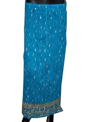 Bright Blue Crinkle Maxi Skirt Spring Summer Bohemian Fashion 35" L