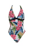 Nautica Multi Colored Floral Halter One Piece Swimsuit