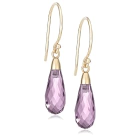 14k Yellow Gold Amethyst Briolette Drop Earrings by