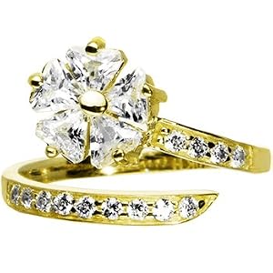 Solid 14K Yellow Gold Cubic Zirconia Floral Flower Toe Ring