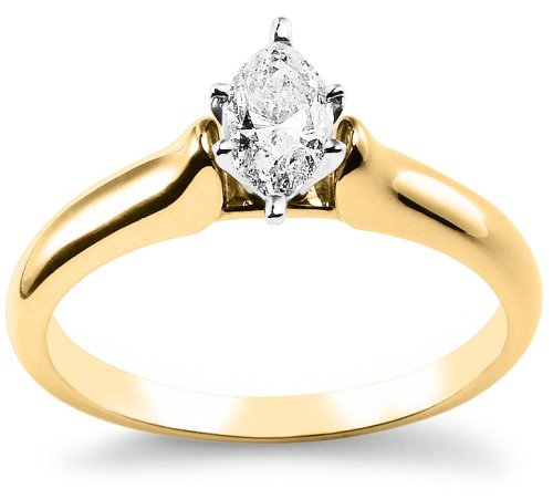 14k Yellow Gold Marquise Diamond Solitaire Engagement Ring (1/2 ct, J-K Color, I3 Clarity)