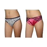 2 PACK: Womens Sexy Hipster Briefs Underwear Thong Panties / Knickers - Grey & Red Black