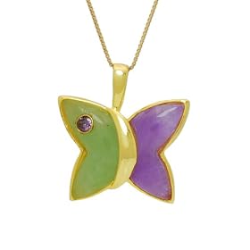 Gold Overlay Sterling Silver Green and Lavender Jade and Amethyst Butterfly... by Amazon.com Collection