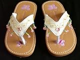 Laura Ashley Toddler Girl's Beaded Thong Sandals Flip Flops - White