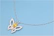 Sterling Silver Necklace - Butterfly with Clear and Yellow Topaz CZ - 21mm Pendant Height