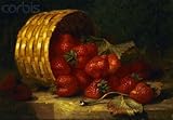 Wallmonkeys Peel and Stick Wall Decals - Painting of Strawberries in a Wicker Basket on a Ledge by Eloise Henriet Stannard - 24
