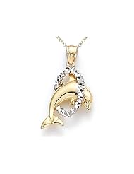 14kt Yellow Gold Small Journey Dolphin in Hoop Pendant - Chain Included