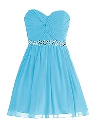Girls Strapless Cocktail Short Chiffon Beaded Sweetheart Evening Dress/Homecoming Dress/Bridesmaid Dress/Prom Dress 