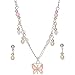 Heirloom Finds Girls Pink Glitter Butterfly Pendant Earring Set with Simulated Pearls
