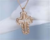 4月の誕生石☆K10PG ダイヤモンド 願いを叶えるクロス ネックレス クラシック・レース