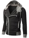 Doublju Mens Rider Hoodies Jacket with Unbalanced Zip up in 2 Colors 41s6yFQ8GML. SL160 Doublju Mens Rider Hoodies Jacket with Unbalanced Zip up in 2 Colors