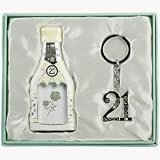 21st Birthday Champagne Bottle Photo Frame and Key Ring Set