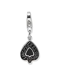 Sterling Silver CZ & Enameled Spade Shaped with Lobster Clasp Charm