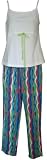RocketWear Women's Cool Stripes Cotton Knit White Cami and Pajama/Lounge Pants