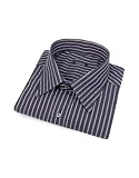 Bagutta Dark Blue & Brown Ribbon Striped Cotton Italian Dress Shirt